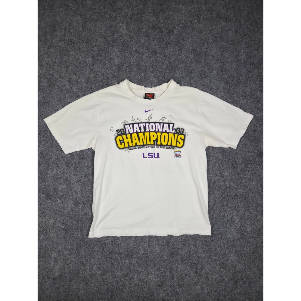 Y2K LSU Tigers T Shirt Youth L Nike 2003 National Champions Sugar Bowl White